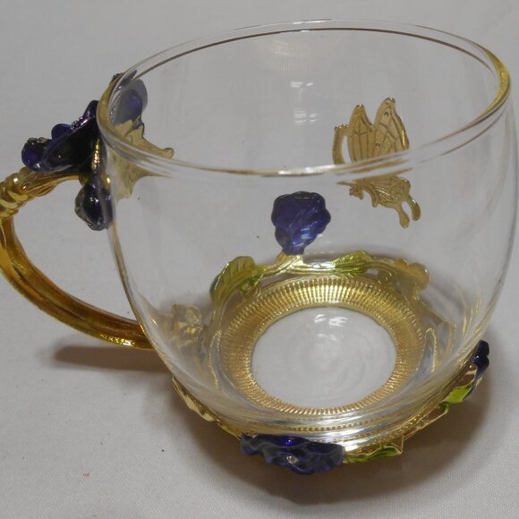 BEAUTIFUL GLASS ARC OF FRANCE DECORATIVE BUTTERFLY CUP MUG BLUE ROSE CLEAR STONE - Picture 4 of 9